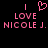Pixelated pink text and heart symbol on black background, displaying 'I LOVE NICOLE J.' in two identical mirrored sections.