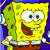 Pixelated yellow cartoon character with square shape, blue eyes, brown nose, white mouth, green spots on body, wearing white shirt and red tie against purple background.