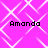 A static image with a bright pink background featuring white geometric patterns and four instances of the name "Amanda" in black pixelated text.