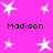 A static image with a bright pink background featuring white star shapes and the text 'Madison' repeated four times in black pixelated font.