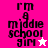 Pixelated text 'rm a middle school girl' with star symbols on pink and white backgrounds.