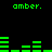 Green pixelated text and bar graphs on a black background, with 'amber.' repeated in four positions.