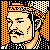 Pixelated 50x50 static icon featuring a stylized male face with mustache, orange and black checkered border, and white/black pixelated background elements.