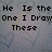 Pixelated text reads "He Is the One I Draw These" on left and "Hearts Four!" on right over a blurred background with faint heart shapes.