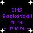 Pixelated purple text on black background with white stars, displaying SMS Basketball #14 - IxVxy - in two identical