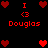 Red pixelated hearts, 'I <3 Douglas' text, and heart arrangements on a black background with animated heart movements.