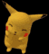 Four of a yellow cartoon character with red cheek spots, black eyes, and pointed ears against a black background