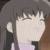 repeated anime-style character faces with varying eye expressions, brown hair, and light purple collars against a dark background