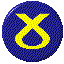 Six blue circular and oval icons with yellow infinity symbols, one vertical bar icon, all rendered in pixelated style.