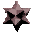 A star-shaped icon with a pinkish-brown gradient and black accents rotates through multiple angles against a gray background.