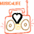Pixelated red boombox with brown speakers, yellow and green text on front, black heart symbol above it, orange 'MUSIC-LOVE' text at top left.