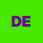 Green background with purple 'DE' text in pixelated font, no additional elements or motion.