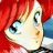 Pixelated close-up of a character's face with red hair and blue eyes, likely from an anime-style buddy icon.