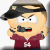 Pixelated cartoon character with light skin, black cap worn backward, maroon shirt featuring white symbol, and angry expression holding object near face.