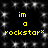 Yellow text "im a rockstar" on black background with white star-like sparkles, repeated in two identical horizontal sections.