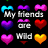 Pixelated buddy with repeated bow tie and heart symbols above text phrases on black background