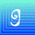 Pixelated with blue gradient background, white stylized 'G' symbol, purple heart shape, partial name text, and a person wearing sunglasses