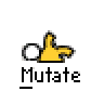 A static contact sheet of two identical animated frames showing a yellow stick figure with a white circle, labeled "Mutate" below each frame, against a gray background with red text reading "badass buddy .com" in the top-right corner.