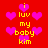 Red background with pink heart shapes and yellow text reading 'i luv my baby kim' arranged in a pattern