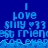 Blue background with repeated pixelated text elements including 'I love', 'silly *33', 'best friend', and 'forever' in light blue, arranged in a pattern