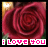 A 4x4 contact sheet of a red rose animation with "I LOVE YOU" text, showing frame-by-frame motion in the heart-shaped petal arrangement and small white hearts above the rose.