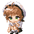 Pixel art character with brown hair and green eyes in multiple poses, wearing a white hooded garment with brown accents.