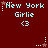 A red background displays repeated 'New York Girlie' text with a heart symbol, alternating between star and dot decorations.
