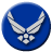 Static circular icon featuring a blue background with white winged symbol and four stars below, rendered in pixelated style.