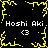 Yellow pixelated border with central starburst pattern on black background, repeated text "Hoshi Aki" and number "<3" in white.