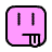 Six pink square icons with rounded corners arranged in a 3x2 contact sheet, each showing variations of a simple stick-figure face with vertical eyes and changing mouth shapes across frames.