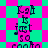 Pixelated text 'Kait is just so random' repeats across a checkered background with shifting cyan and magenta diamond patterns.