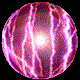 Six circular pink spheres with white lightning patterns against a black background, each showing distinct animation frames.