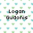 Pixelated text on a patterned background with repeated heart shapes in green and blue.