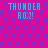 A static pixel art image with a bright pink background patterned by repeating blue circular shapes, featuring four identical cyan text blocks reading "THUNDER ROX!" in blocky font.