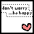 pixelated frames showing 'don't worry...be happy' text with a heart and blue line animation sequence