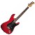Pixelated red electric guitar with dark neck and headstock, angled diagonally against white background.