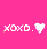 Pixelated pink background with white 'xoxo.' text and a heart symbol on the right.