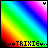 Rainbow gradient background with diagonal stripes transitions through multiple states of pixelated text and heart symbols at the top-left corner.