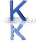 Blue 3D letter K with water ripple reflection on gray background, animated with ripple movement.