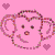 Pixelated pink cartoon monkey face with heart-shaped outline, two small hearts on background, and simple facial features against solid pink background.