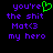 Pixelated text in purple and green on black background with a green heart symbol replacing the apostrophe in 'you're' on the left side.