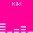 Bright pink background with white pixelated text 'Kiki' and horizontal bar graphs in various configurations.