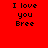 Four pixelated text display 'I love you Bree' in black font on red, pink, white, and light pink backgrounds