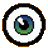 Pixelated circular icon with concentric rings of brown, black, white, blue, and green forming an eye-like pattern on a gray background.