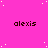 A static image with a bright pink background, scattered white dots, and repeated black text "alexis" in a pattern