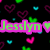 Pixelated graphic with bright green text 'Jesslyn' on a pink rectangular background, surrounded by scattered heart shapes in purple, cyan, and green against black.