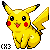 Yellow cartoon creature with red cheek circles, black eyes, and yellow lightning-shaped tail sits in a of repeated poses showing varied mouth and eye expressions