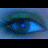 Animated sequence showing a blue-toned eye with pixelated text overlays that shift and rotate across the frame.