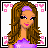Pixel art contact sheet showing a 3x2 grid of animated frames featuring a cartoon woman with long brown hair, purple top, and blue jeans, transitioning from full-body to text "LET ME LOVE YOU" in purple script.