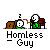 Pixel art animation of a character with white hair and green shirt sitting on a bench, interacting with a smaller figure, with speech bubbles changing text.